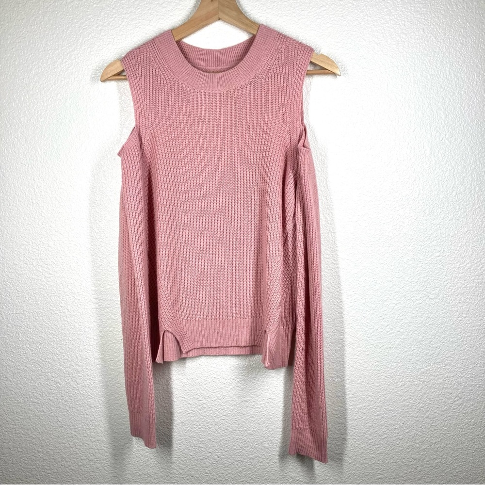 Lucky Brand Cold Shoulder Pullover Wool Sweater XS pink Boho - Picture 2 of 16